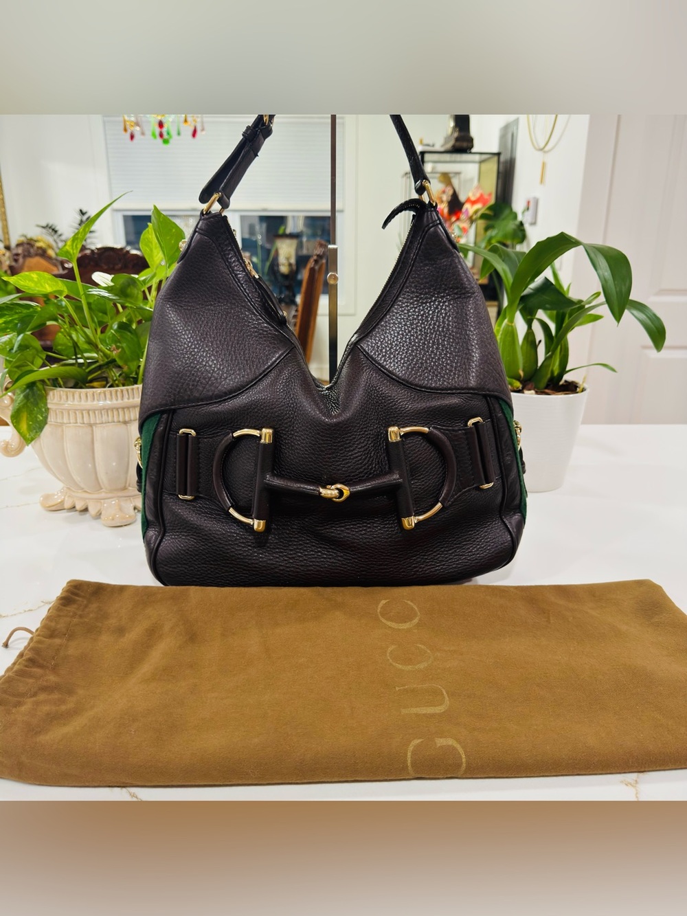 GUCCI Heritage Horsebit Hobo Brown Leather Shoulder Bag with Sherry Line - Picture 16 of 16